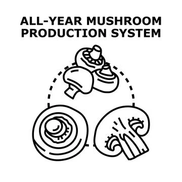 All year mushroom production system concept vector icon Stock Illustration
