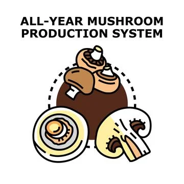All year mushroom production system concept vector icon Stock Illustration