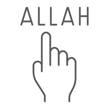 Allah is one thin line icon, religion and islam, pointer hand sign, vector 스톡 일러스트