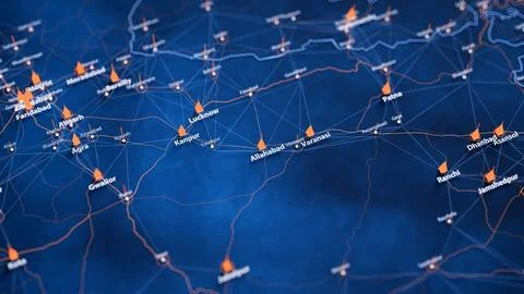 Allahabad map big data visualization. Futuristic map infographic of city in Illustrazione stock