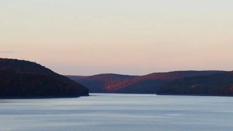 Allegheny state fores setting sun early winter landscape Video stock 254593180