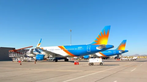 Allegiant Air A320 Jets Lined up at Phoenix-Mesa Gateway Stock Footage 101109155