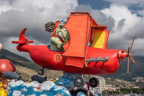 Allegorical float during the carnival parade along the streets of Gaeta Stock Photos