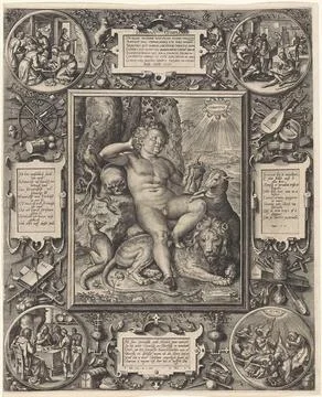 Allegory on the complexity of man; HVMANA complexio. Landscape with a nake... Fotos de archivo