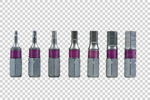 Allen format screwdriver tips collection isolated on white background Stock Photos