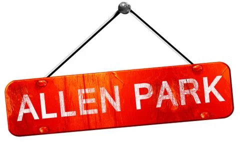 Allen park, 3D rendering, a red hanging sign Ilustración de archivo