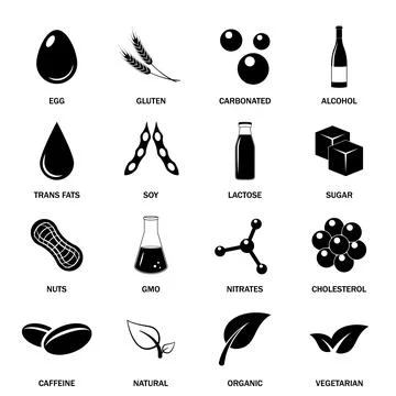 Allergen icons vector set. Stock Illustration