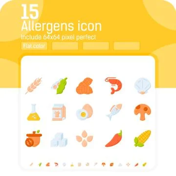 Allergens flat color icons vector set. Isolated on white background 스톡 일러스트