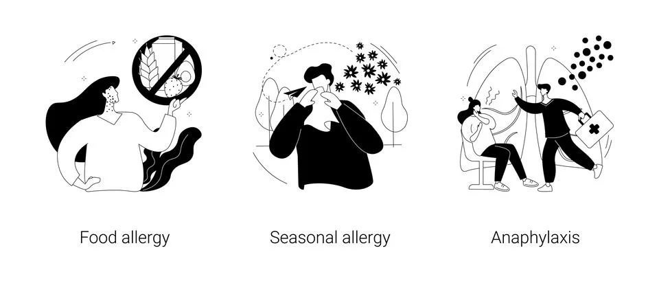 Allergic diseases abstract concept vector illustrations. Stock Illustration