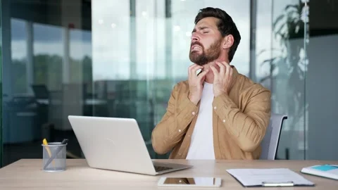 Allergy attack. Itch or pruritus. Businessman scratching suffering from allergic Stock Footage 295042122