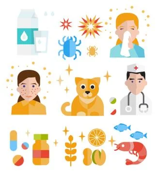 Allergy icon flat set isolated vector Stock Illustration