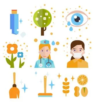Allergy icon flat set isolated vector Stock Illustration