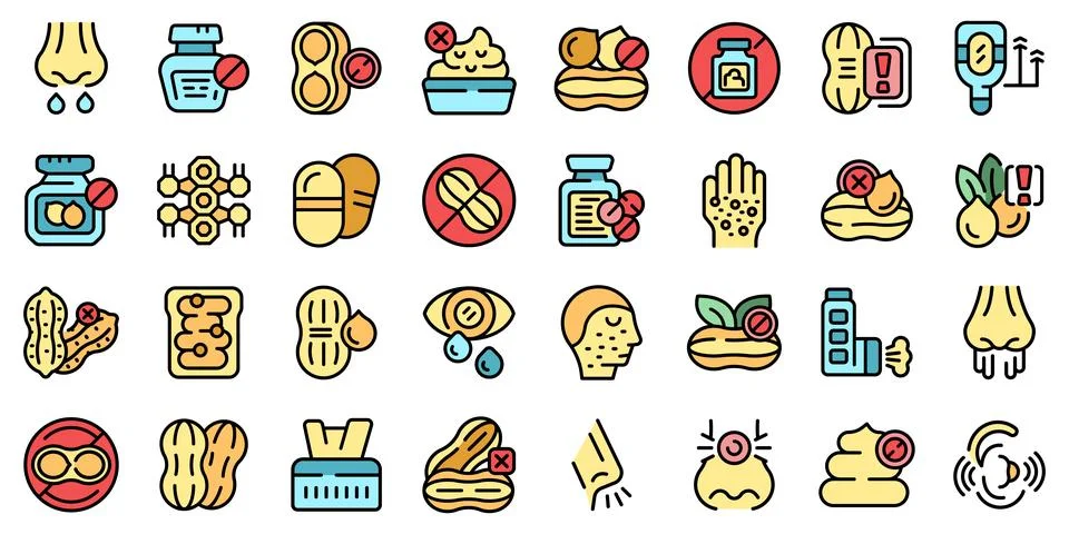Allergy to peanuts icons set vector flat Illustrazione stock