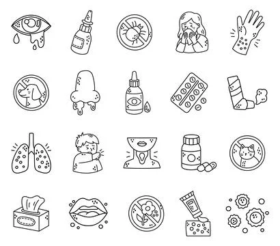Allergy set featuring symptom treatment Stock Illustration