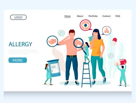Allergy vector website landing page design template Stock Illustration
