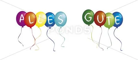 Alles gute on colourful balloons against white background Stock Illustration