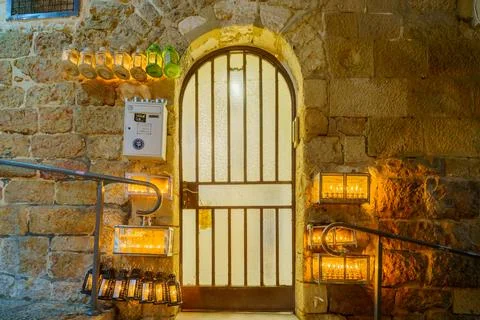 Alley in the Jewish quarter with Traditional Menorahs. Jerusalem Stock Photos