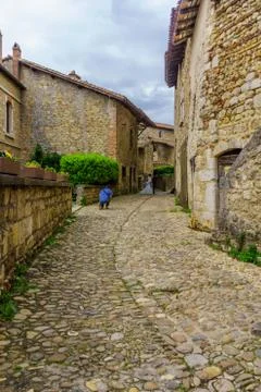 Alley scene, in the medieval village Perouges Stock Photos