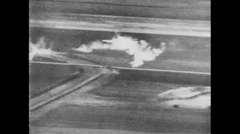 Allied Boeing B-17 firing at airfield of Normandy Stock Footage