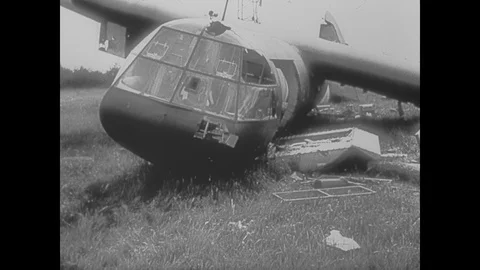 Allied gliders and planes crashed during Operation Overlord Stock Footage 103380233
