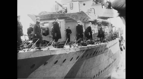 Allied military officers standing on warship Stock Footage