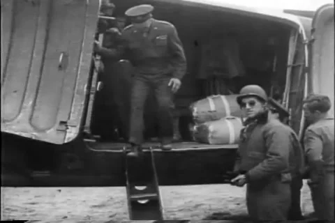 Allied Supreme Commander General Eisenhower and George Marshall Land in Normandy Stock Footage 255962927