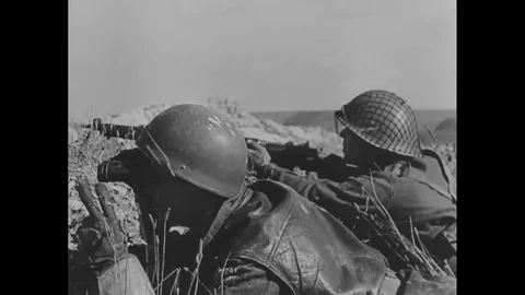 Allied troops in action attack on various enemy positions - 1945 Stock Footage 96021204