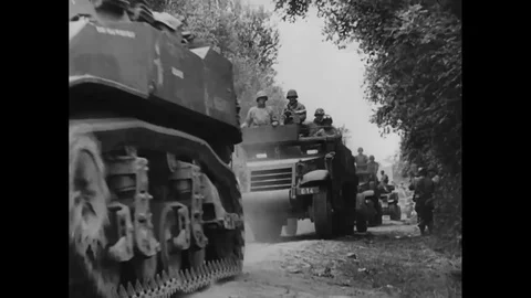 Allied troops reinforcement and attack on enemy positions - 1945 Stock Footage 96021078