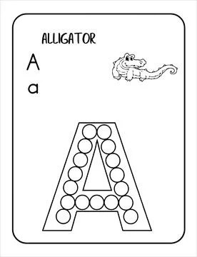 Alligator abc animals dot markers activity Pages Stock Illustration