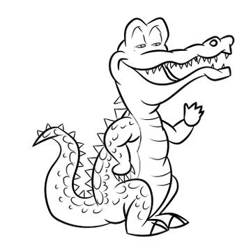 Alligator Cartoon - Line Drawn Vector Stock Illustration