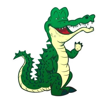Alligator Cartoon - Line Drawn Vector Stock Illustration
