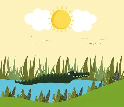 Alligator in the lake Stock Illustration