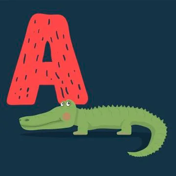 Alligator vector character with letter A Stock Illustration
