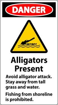 Alligator Warning Sign, Danger - Alligators Present, Avoid Alligator Attack.. Stock Illustration