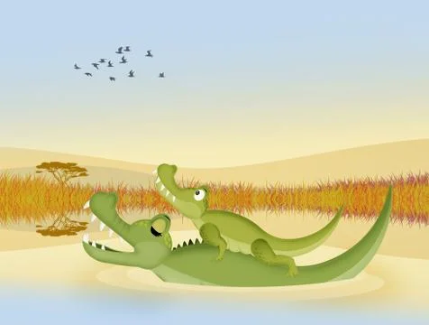 Alligators in the river Stock Illustration