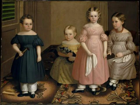 The Alling Children ca. 1839 Oliver Tarbell Eddy An engravers son, Eddy del.. Stock Illustration