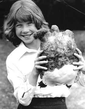 Allison Freeman 10 And Fred The Bionic Tortoise - 1980 Stock Photos