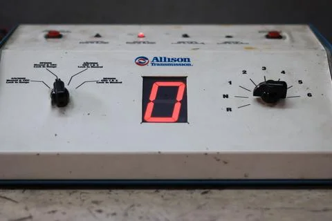 Allison Transmission Control box module and displays gear 0 or neutral Stock Photos