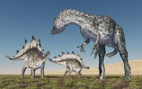 Allosaurus attacks Stegosaurus Stock Illustration