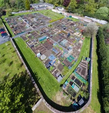 Allotment panorama Stockfoto's