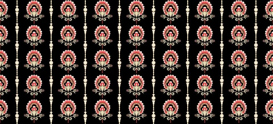 Allover pink and red vector flower Pattern on brown background. patchwork S.. Stock Illustration