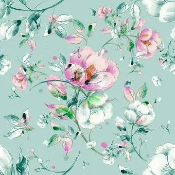 Allover seamless black background with floral pattern design by textile pri.. Stock Illustration