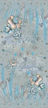 Allover,Digital,Flowers,Design,Patterns,Illustration Ilustração Stock