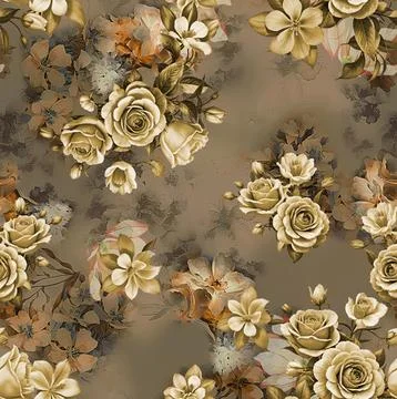 Allover,Digital,Flowers,Design,Patterns,Illustration Ilustração Stock