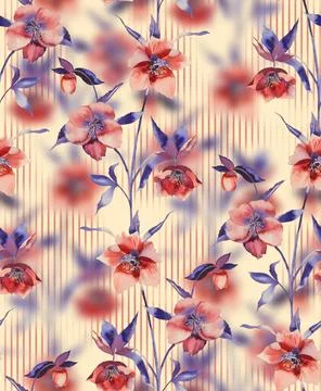 All,Over,Floral,Pattern,Blur,Wave,Effect,Abstract,Hand,Drown Stock Illustration