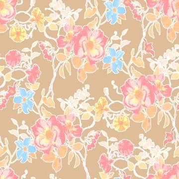 All,Over,Floral,Pattern,With,Blur,Wave,Effect,,Hand,Drown イラスト素材