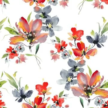 All,Over,Floral,Pattern,With,Blur,Wave,Effect,,Hand,Drown Stockillustratie