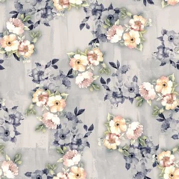 All,Over,Floral,Pattern,With,Blur,Wave,Effect,,Hand,Drown Stock Illustration