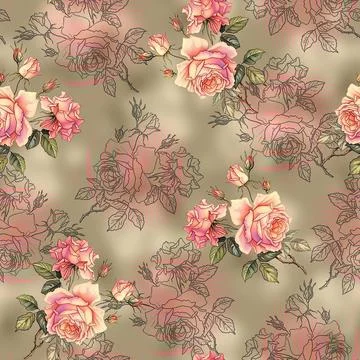 Allover,Floral,Pattern,With,New,Style,3d,Rose,Spring,Ground Stock Illustration