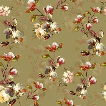 All,Over,Flower,Digital,Printed Stock Illustration